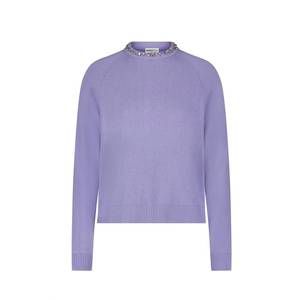 NEW MINNIE ROSE women's cotton cashmere jewel neck sweater in lilac frost